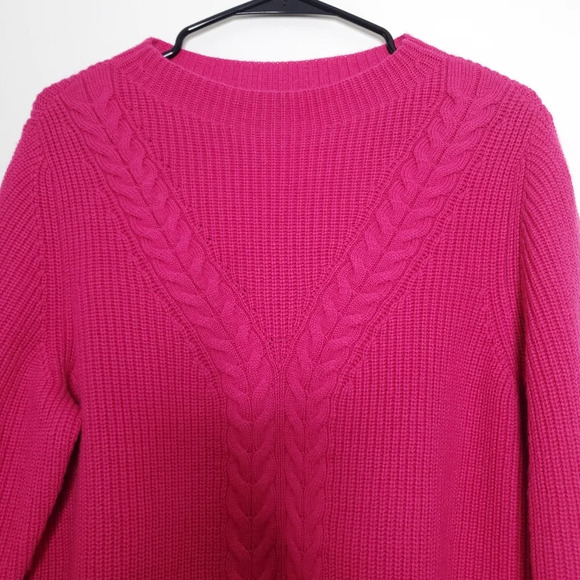 Talbots Plus Wool Blend Cable Knit Sweater Size 1X Pink Preppy Academia Barbie - Picture 3 of 9